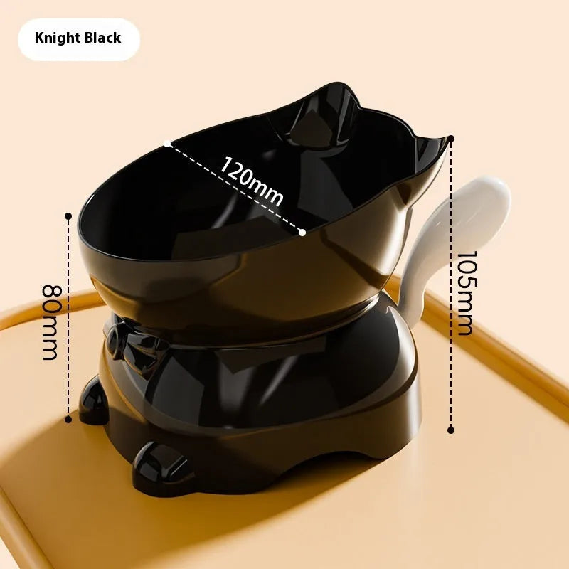 Stainless steel oblique anti-fall cat bowl with weighted base and silicone non-slip ring in blue.