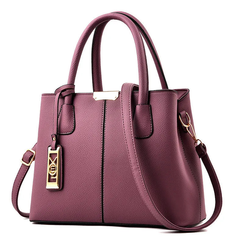 Women's large capacity soft PU shoulder bag in horizontal square design with leather strap