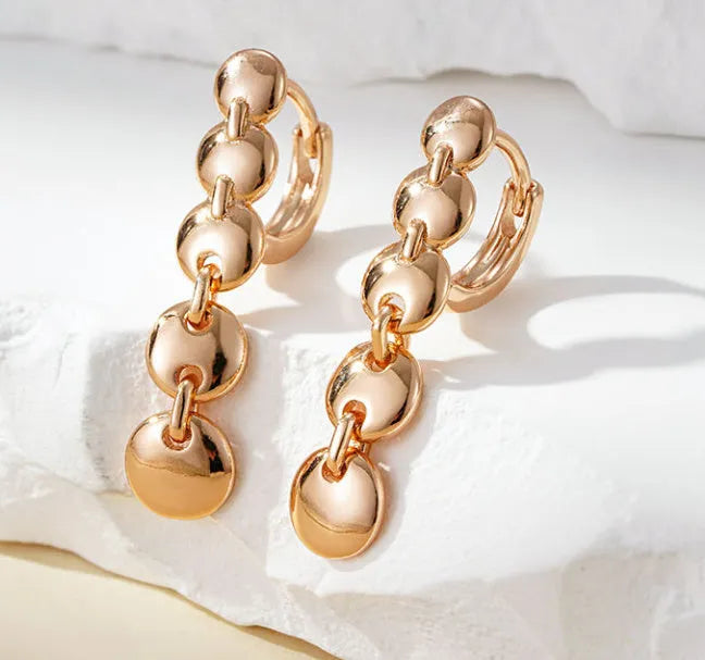 Gold retro long round circle earrings with woven texture on copper material