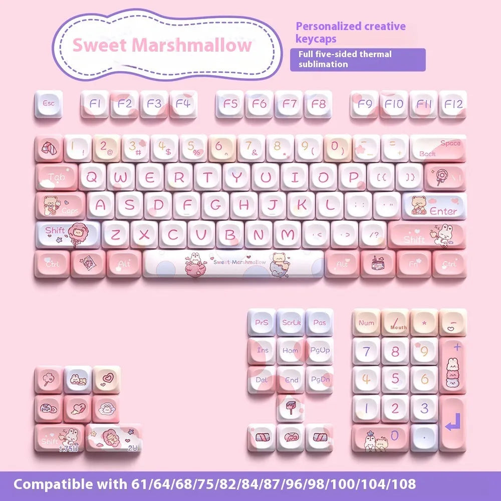 Sweet cotton candy gradient mechanical keyboard keycaps showing pink to blue colour transition