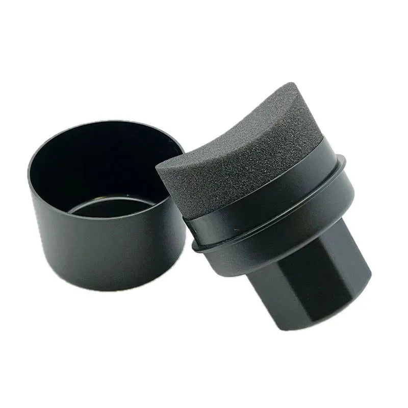 Hand-held car tyre polishing sponge brush with a black high-density sponge and a white PP plastic handle and lid.