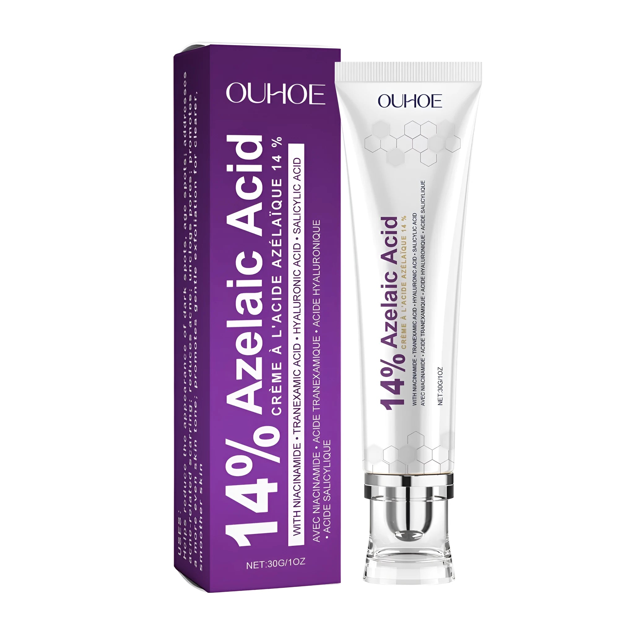 30g jar of nicotinamide face cream with azelaic acid and hyaluronic acid.
