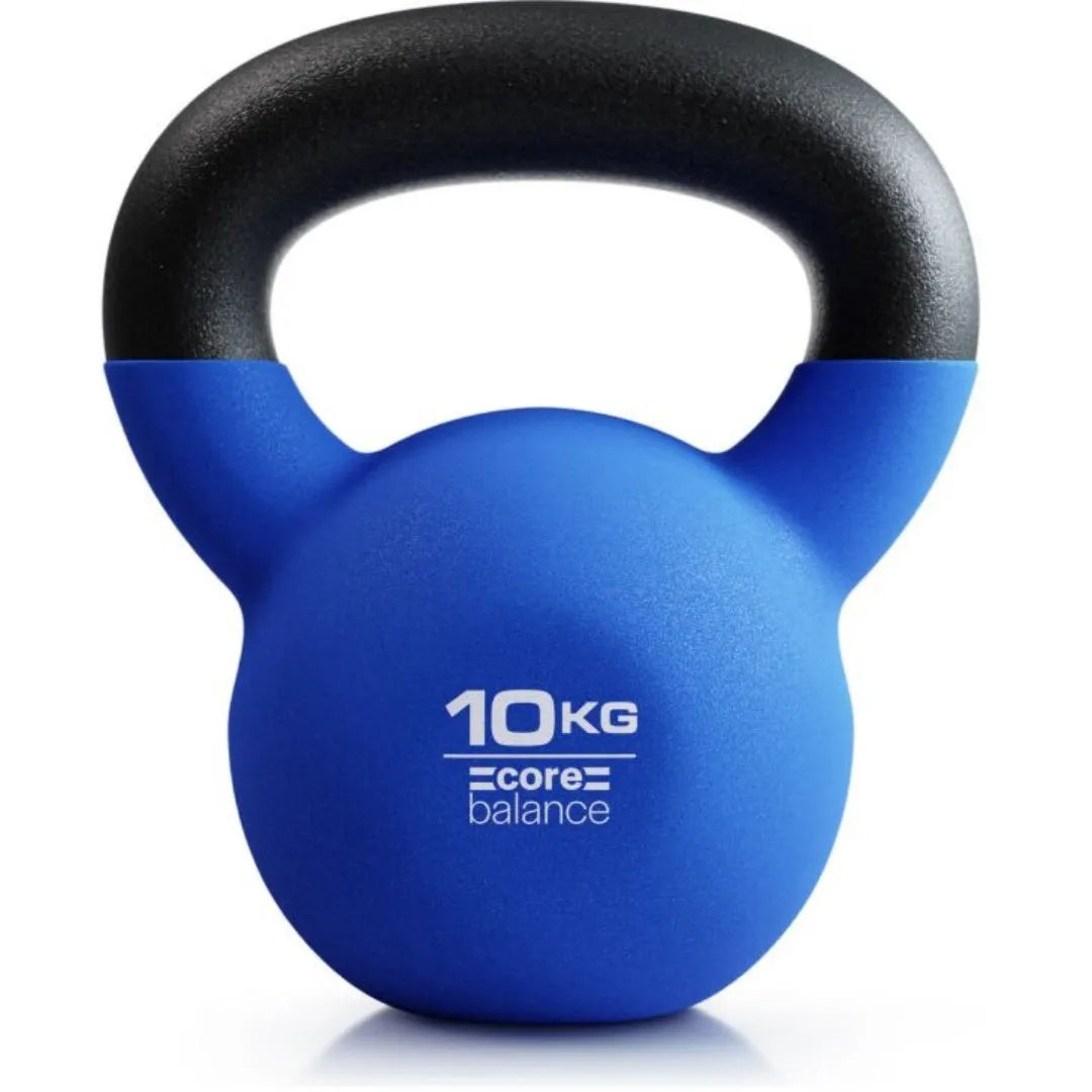 Blue cast iron dumbbell shaped like a teapot, showing the integrated handle and solid construction.