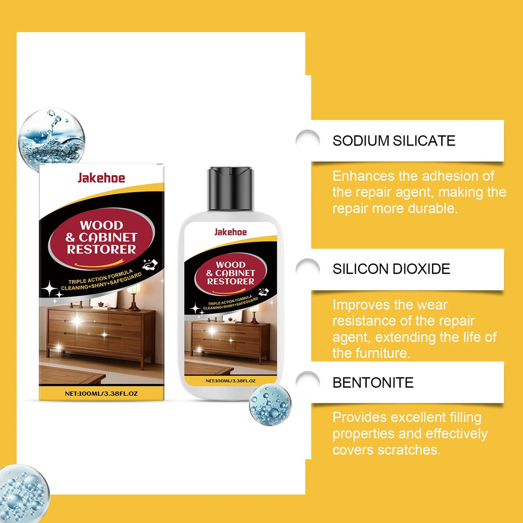 Wooden furniture scratch care agent in 100ml bottle with microfibre towel for cleaning and polishing