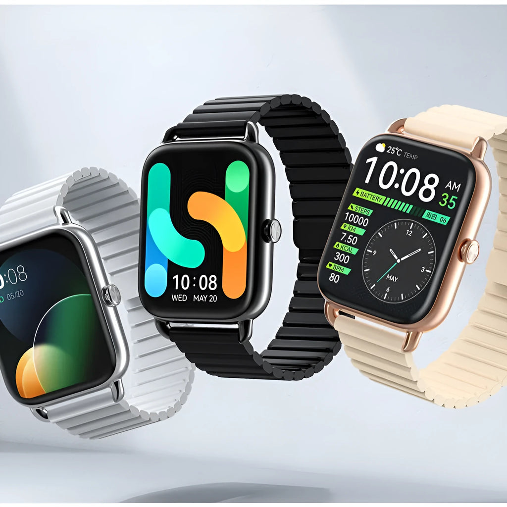 Haylou RS4 Plus smart sports watch with AMOLED display in black, champagne, or silver