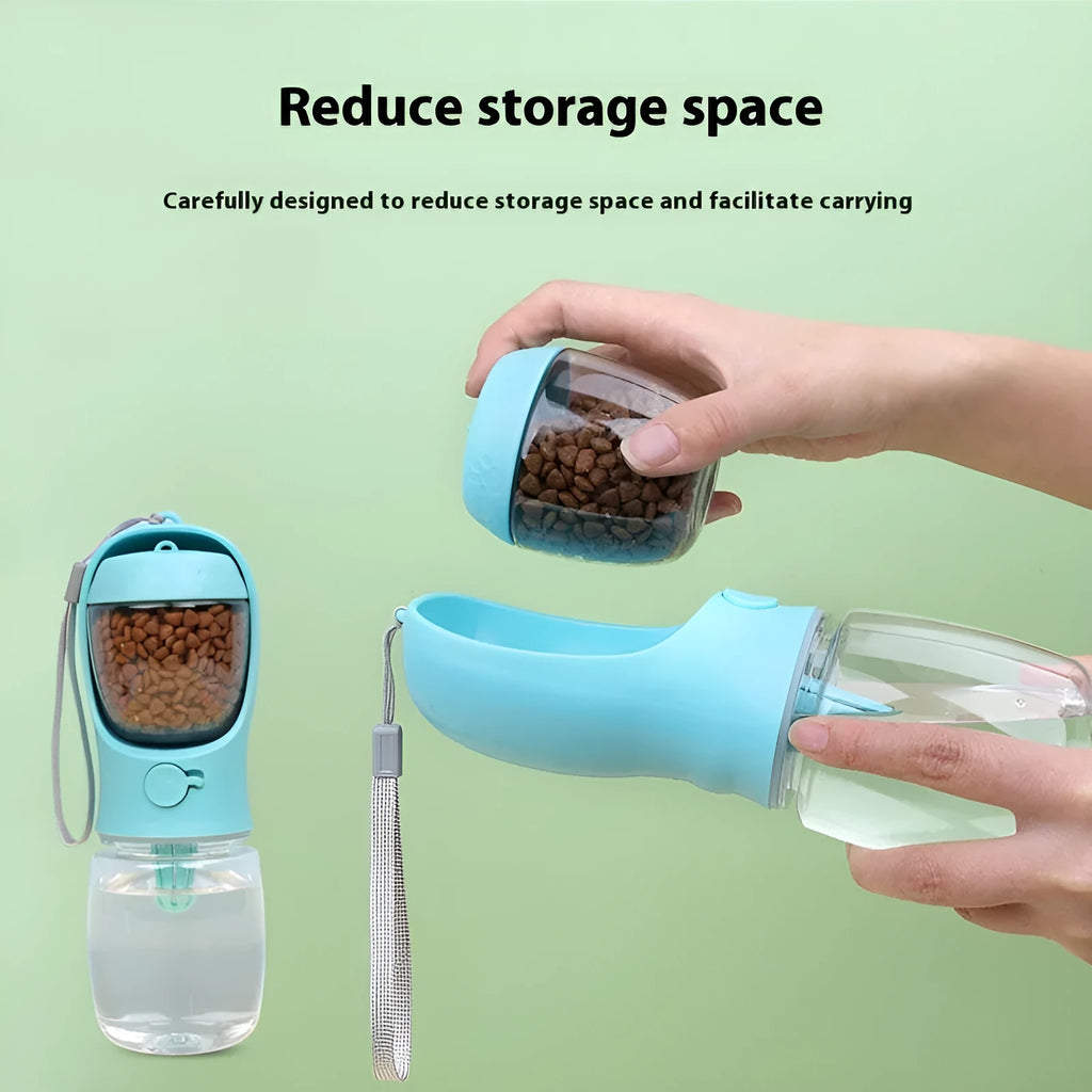 Portable dual-use dog water cup in blue, white, or pink with split water grain pattern
