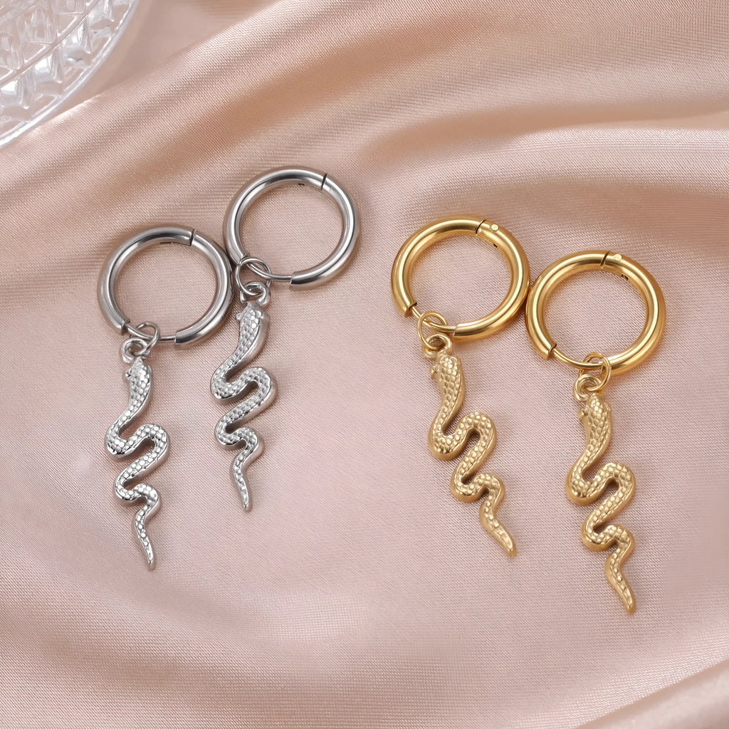 Stainless steel snake vintage ear clips with gold electroplated finish