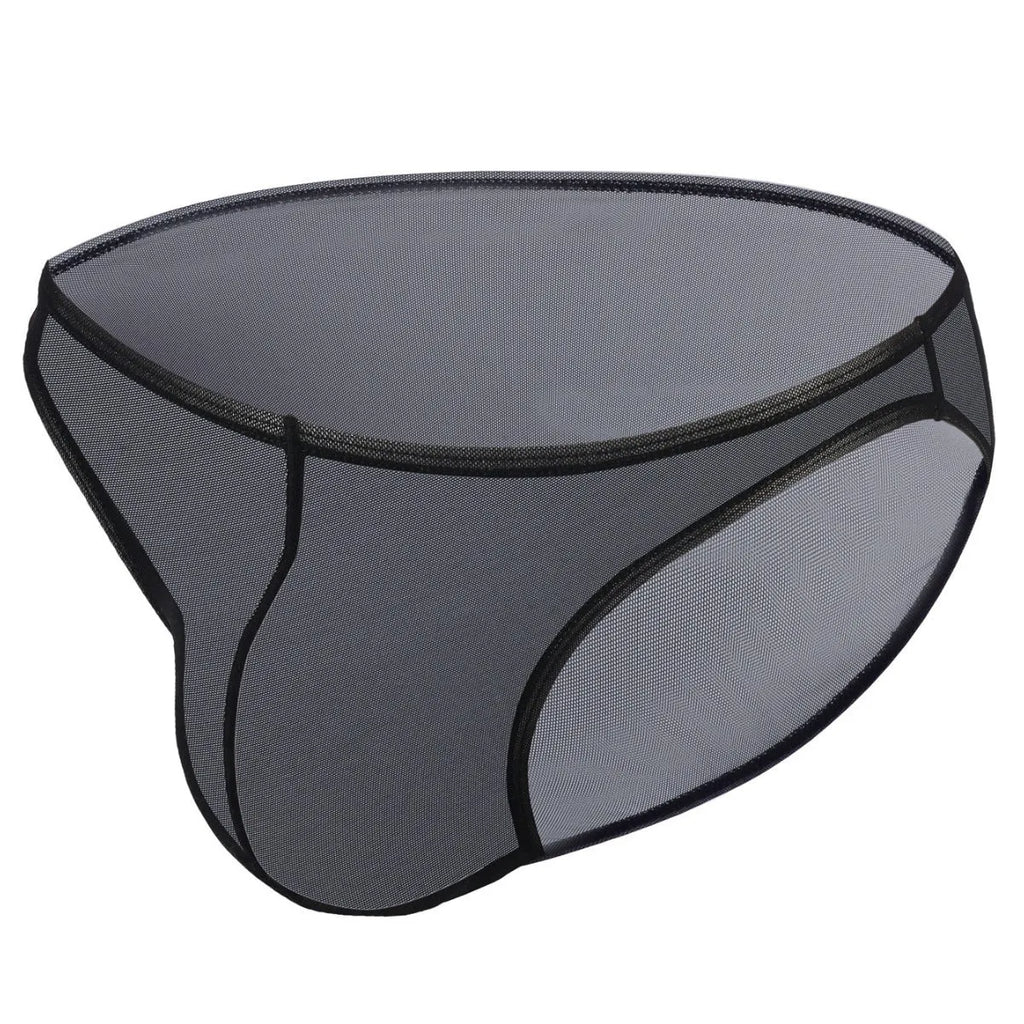 Men's black low-waist nylon briefs with quick-drying ice silk fabric