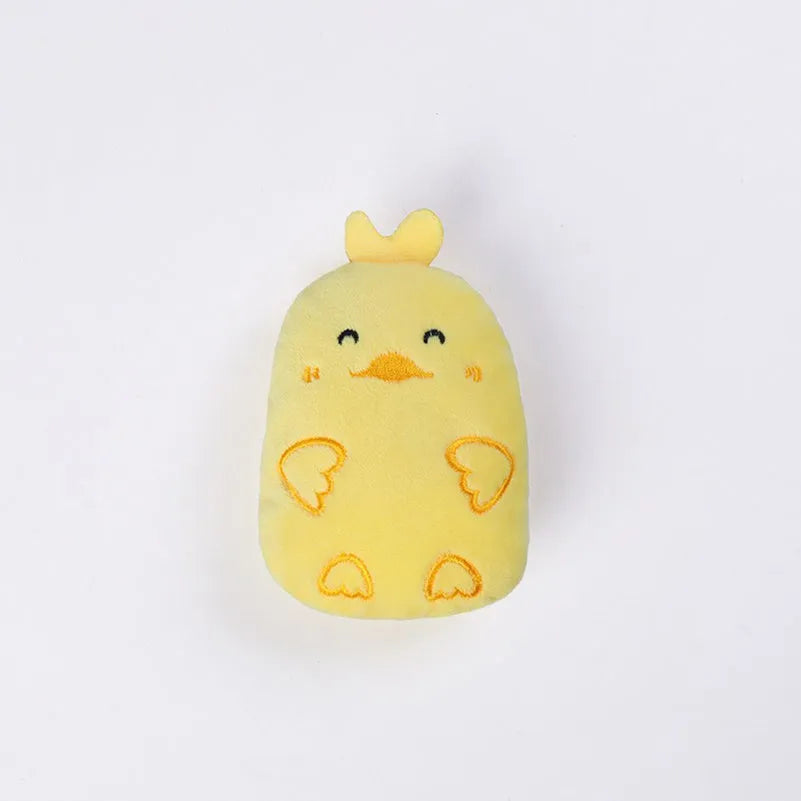 Colourful catnip plush chewing toy with claw and thumb textures for feline teeth grinding