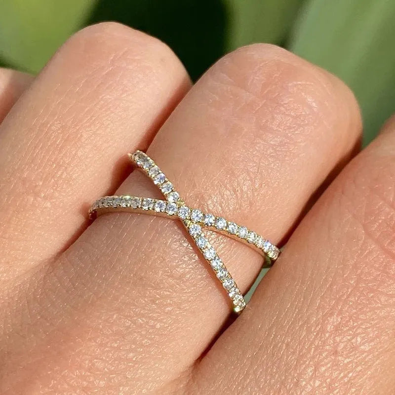 Gold cross ring for women made of alloy with electroplated finish, geometric shape, and XOXO element