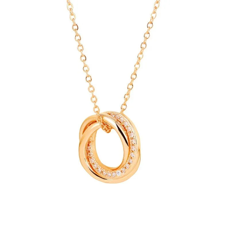 Seiko micro-inlaid interlocking circle necklace for women in champagne gold finish on copper pendant with 40.5cm chain