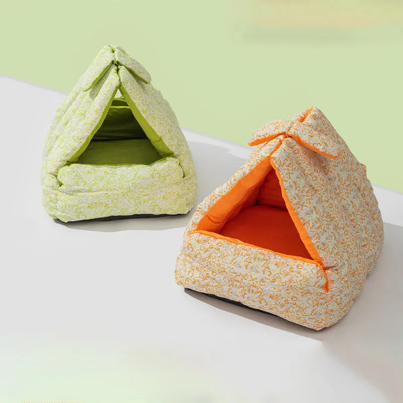 New Rabbit Triangle Nest semi-enclosed pet bed for cats and dogs, thickened, double-sided, green