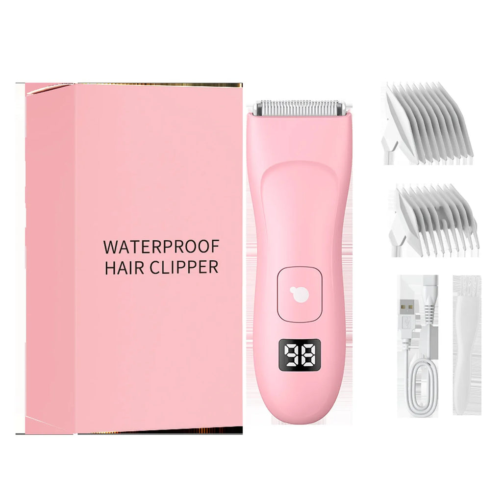 Women's rechargeable bikini body shaver with positioning combs and charging base, black SMT030
