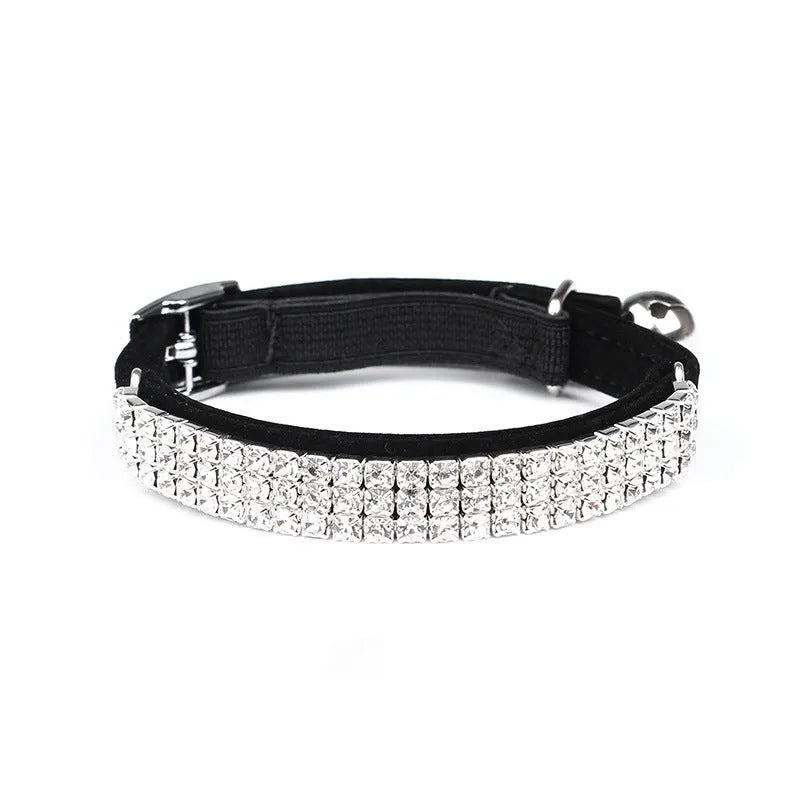 Velvet cat collar with rhinestones in adjustable 20-30cm length showing colour options
