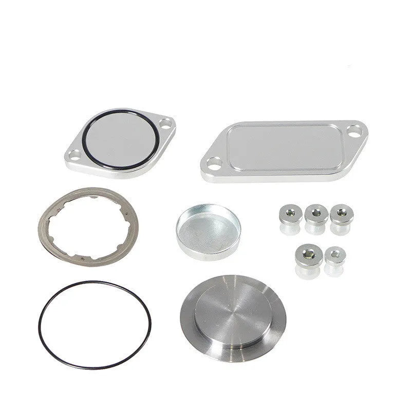 Silver aluminium alloy automotive valve cover replacement part.