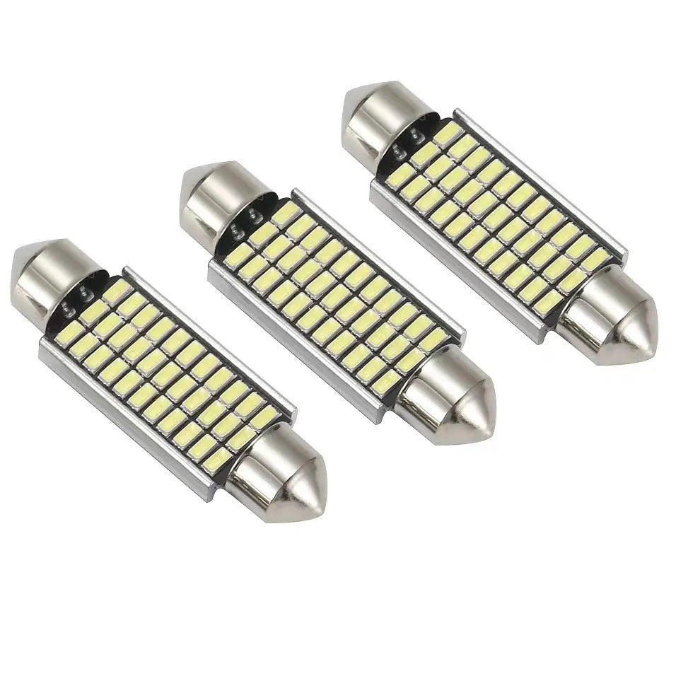 White aluminium car roof interior light with double tips for decoding, shown with LED array.