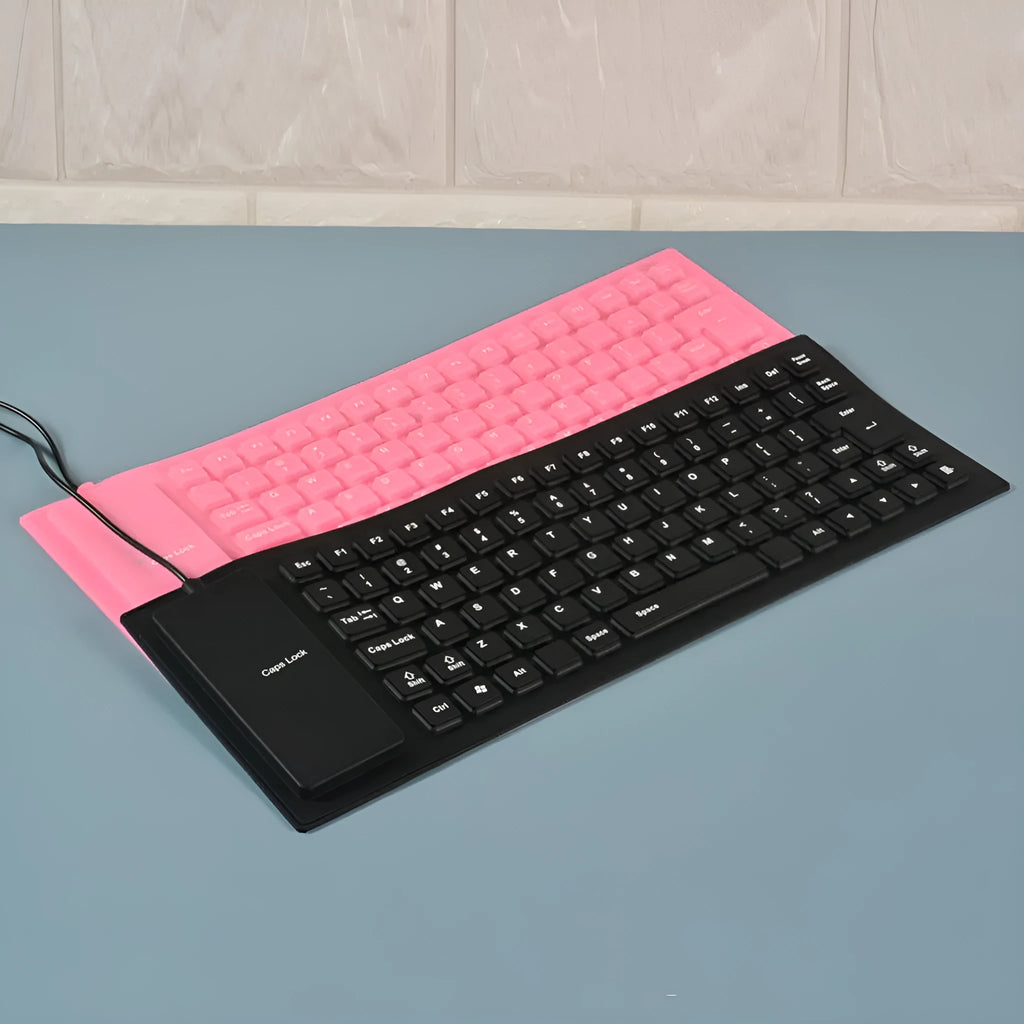 85-key wired silicone mute keyboard in black blue pink purple with USB cable