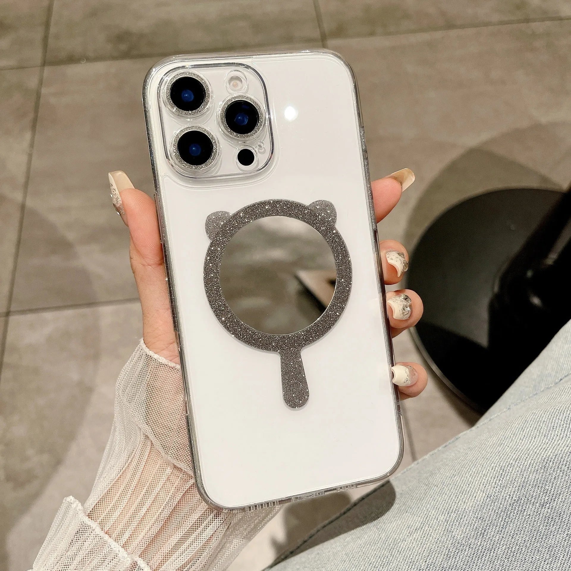 Advanced magnetic suction TPU phone case for iPhone with Star River mirror design in blue colour