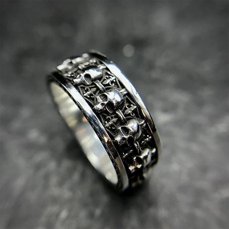 Gothic retro unisex alloy ring with geometric skull ornament in Skull 3style colour