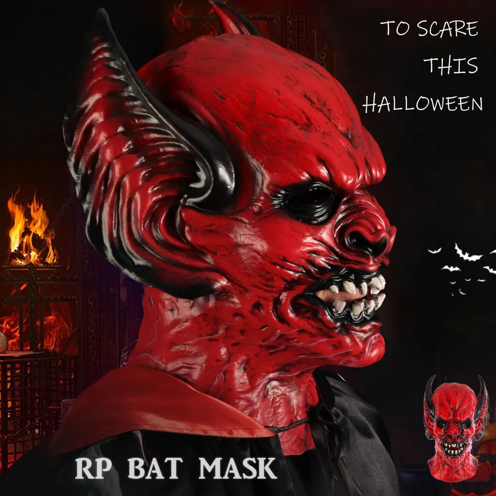 Red bat head cover mask made from RP foam for Halloween and Christmas dress-up
