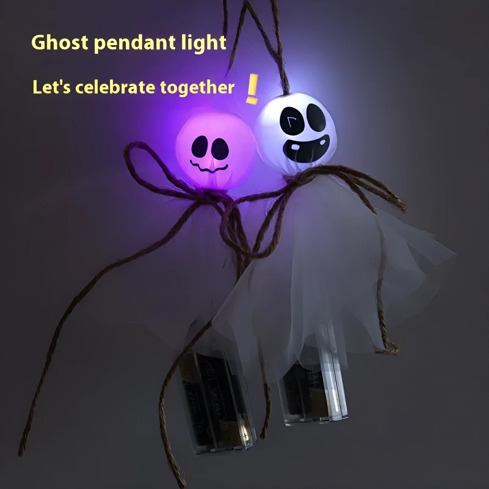 Halloween ghost-themed LED lighting chain with colourful lights and battery box for party decoration
