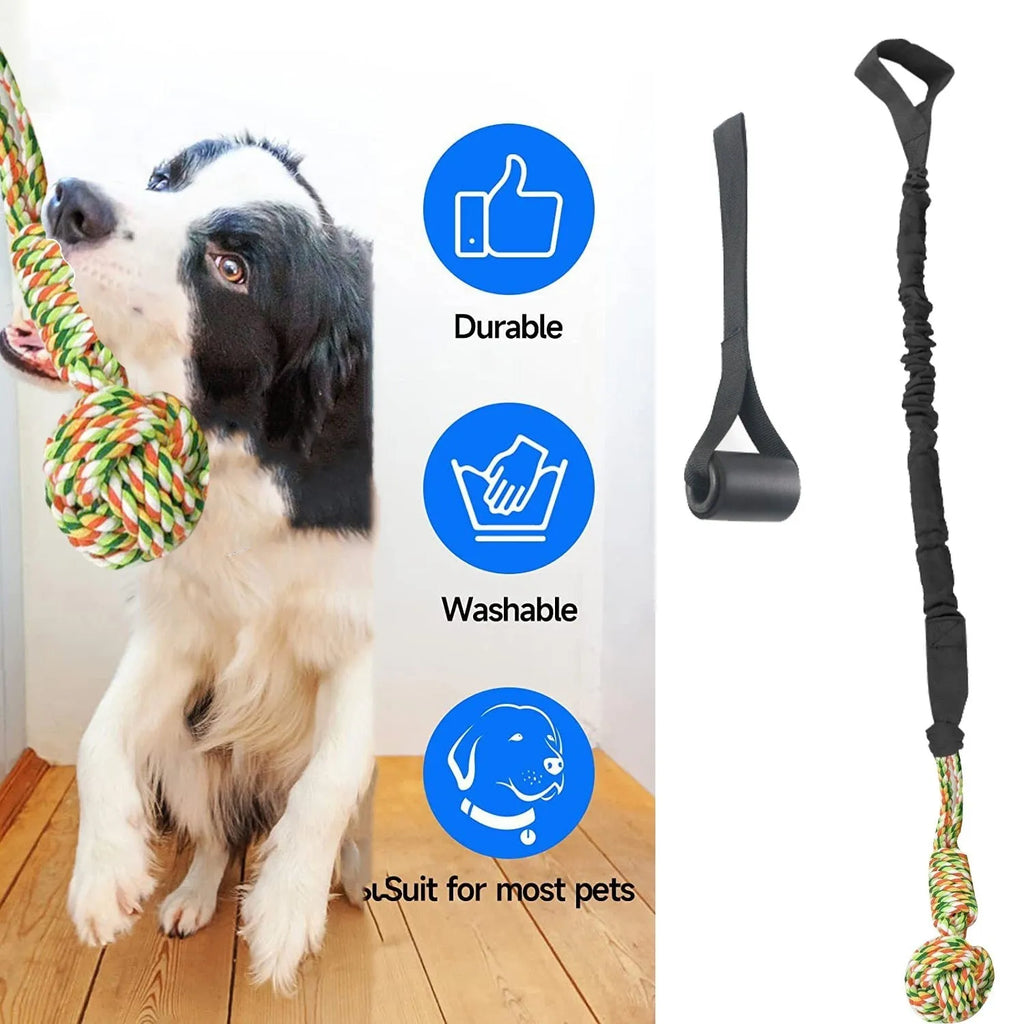 Cotton dog tug-of-war rope toy in black, grey or red colours for interactive play and dental grinding