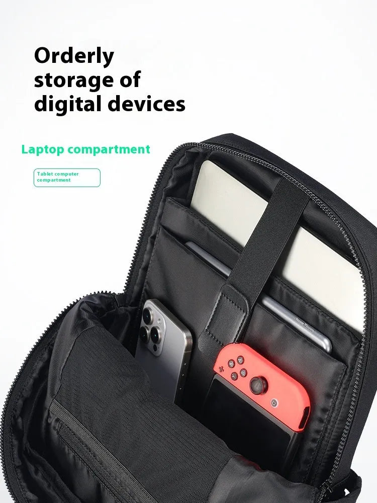 Black Oxford cloth computer backpack with 20-35 litre capacity and polyester lining