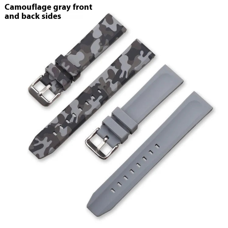Green camouflage silicone watch strap with flat head lugs in 20mm width