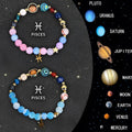Natural stone beaded bracelets showing twelve zodiac sign designs