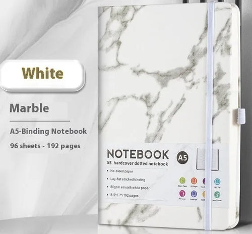 A5 PU leather strap notebook with horizontal lines available in marble and skin-feeling colours like black, blue, and gold