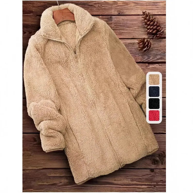 Double-sided velvet fleece outdoor coat in black, navy blue, or khaki colour