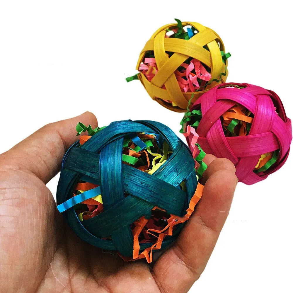 Natural bamboo woven toy ball 6cm diameter foraging toy for small pets and birds pack of 3