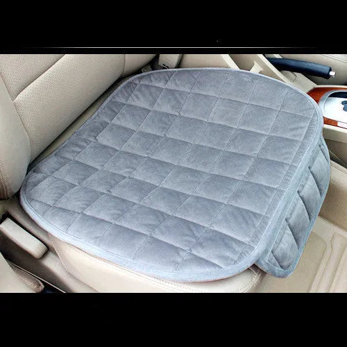 Checkered embroidered plush non-slip car seat cushion in beige with cotton fabric, three-piece set