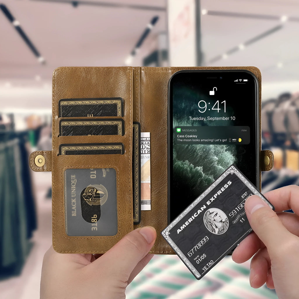Flip card wallet phone case with magnetic suction for iPhone 13 14 15 16 series in 258 Black