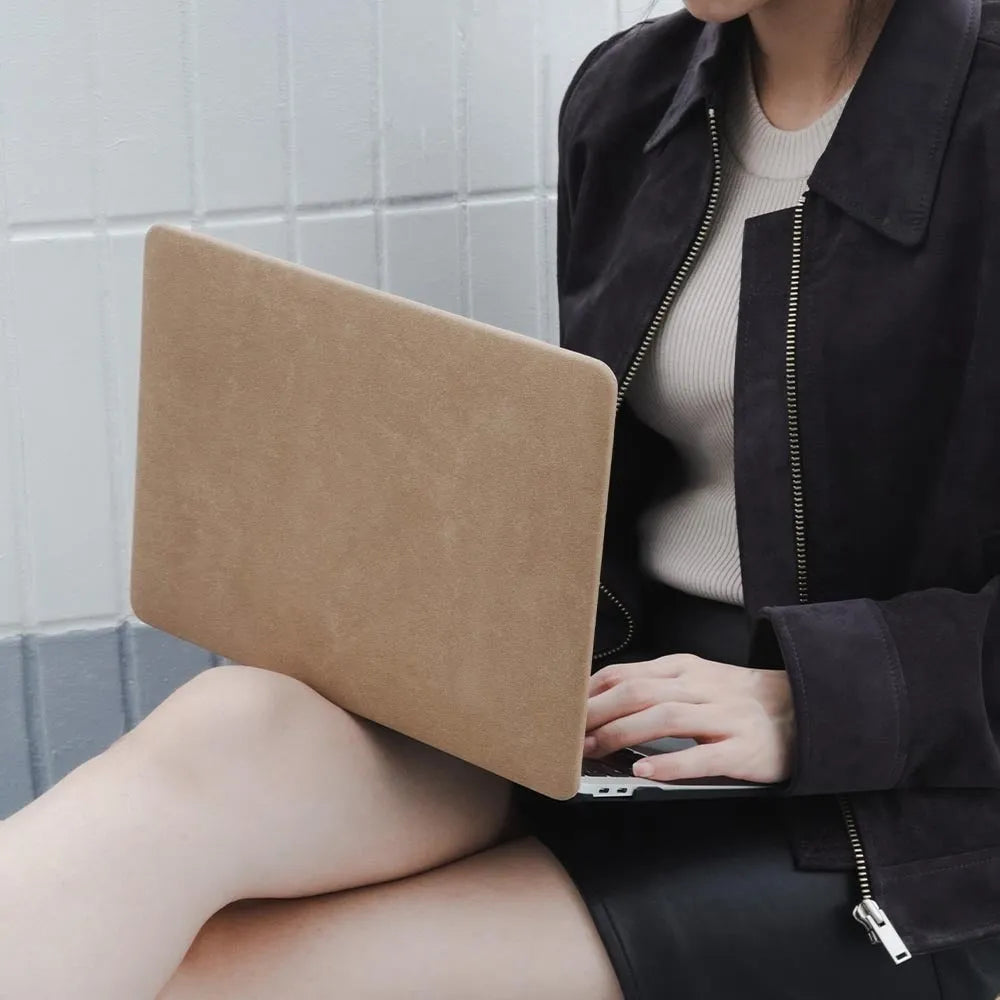Cocoa brown suede laptop sleeve for MacBook models A1278 A1466 A2338 A2442 A2485