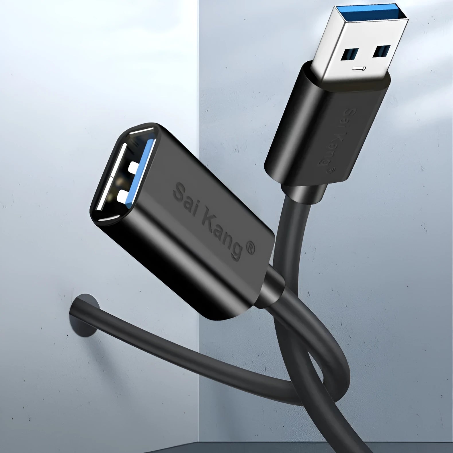 Black USB 3.0 and 2.0 male to female extension cable with double-layer shielding.