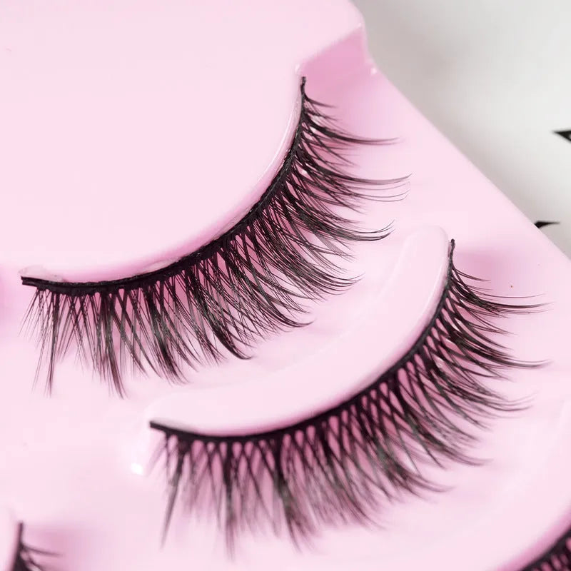Pack of manga-style false eyelashes showing three wispy styles 007, 008, 009 for anime cosplay makeup.