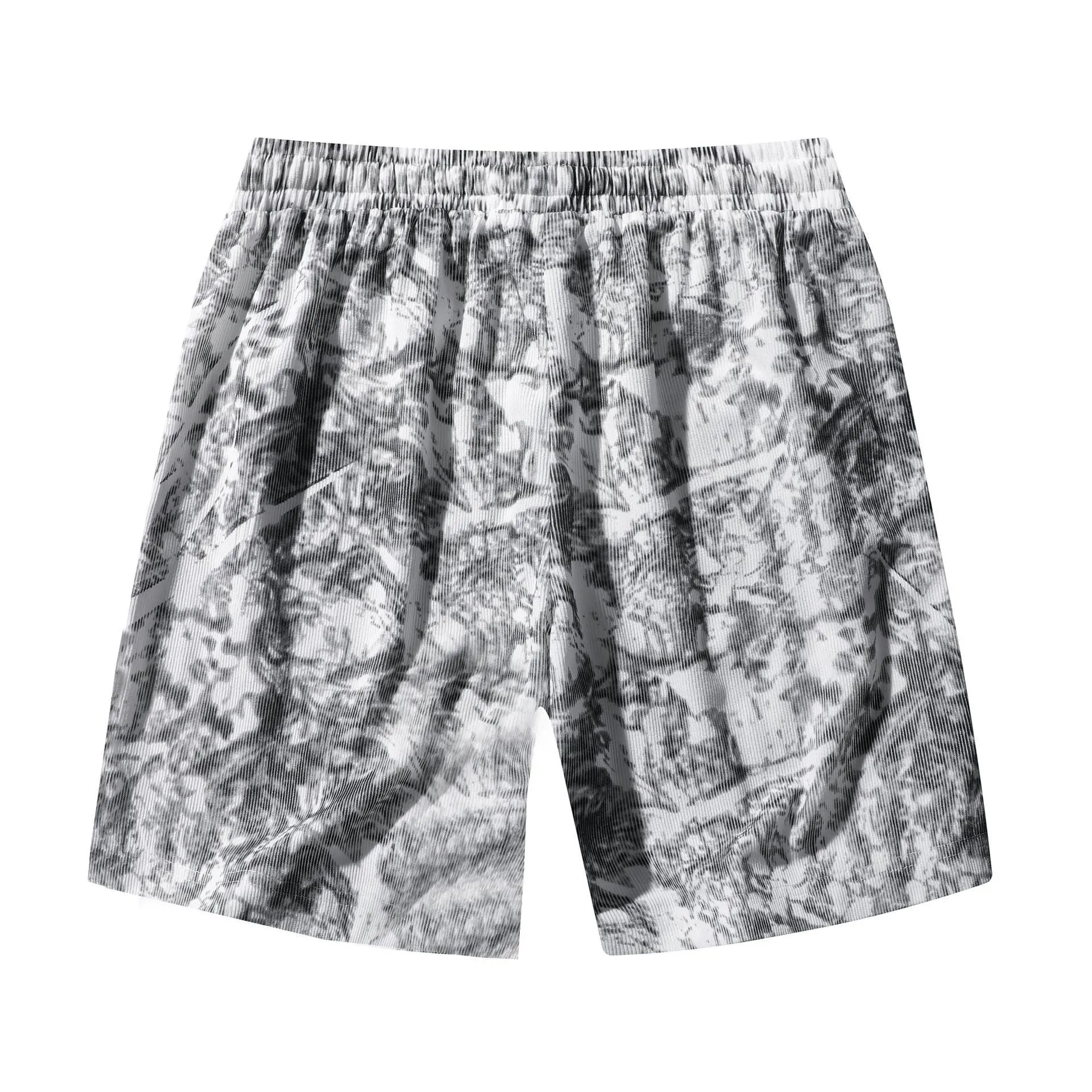 Men's corduroy camouflage athletic shorts with micro-elastic high-waist design