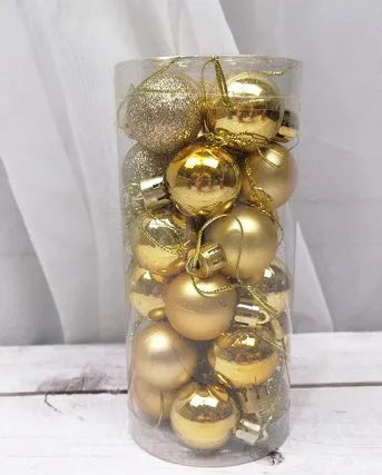 Shiny matte gold and red plastic Christmas baubles in 3cm and 6cm sizes for tree decorating.