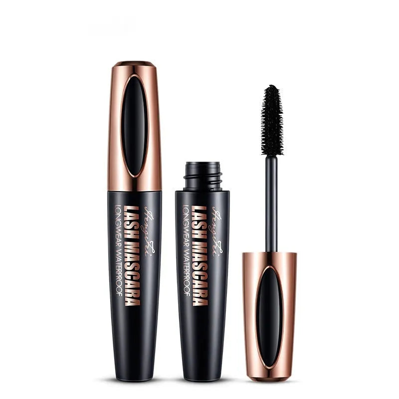 Black waterproof mascara with applicator creating thick long curled lashes