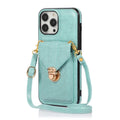 Creative Card Leather Diagonal Lanyard New Mobile Phone Case in black with lanyard and card slot