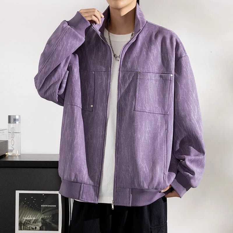 Men's polyester drop-shoulder long sleeve casual coat in bean green, sized for larger builds
