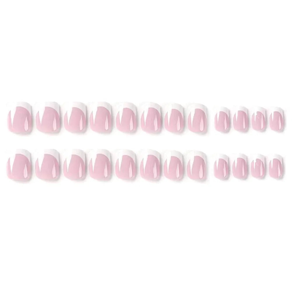 White acrylic nail tips with plaid pattern design, 24 pieces for DIY manicure extensions