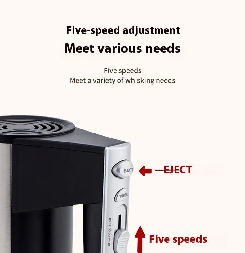 500W electric hand whisk mixer with five speed settings for baking and whipping