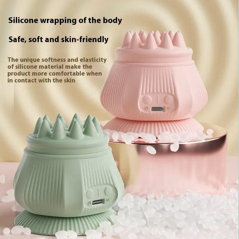 Rechargeable pink silicone multi-head neck massager in gift box with hot compress function