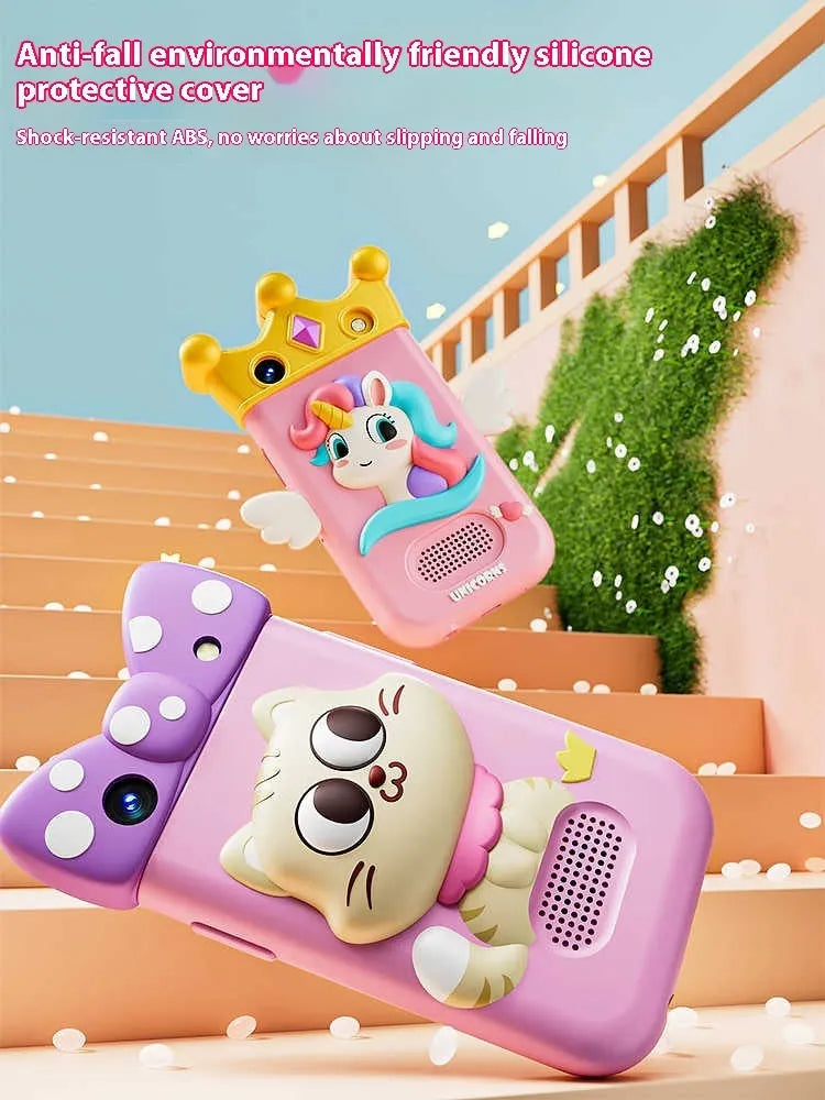 Children's toy simulation puzzle touch screen mobile phone with 4K flip large lens in cat style