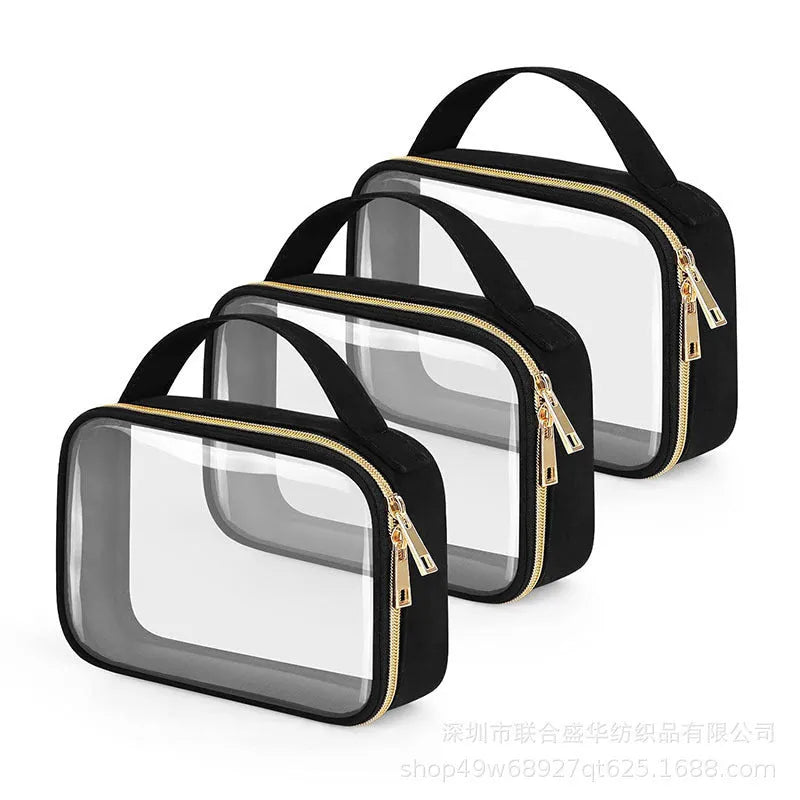 Transparent PVC wash bag with chain closure for lipstick storage in 7.85 inch size