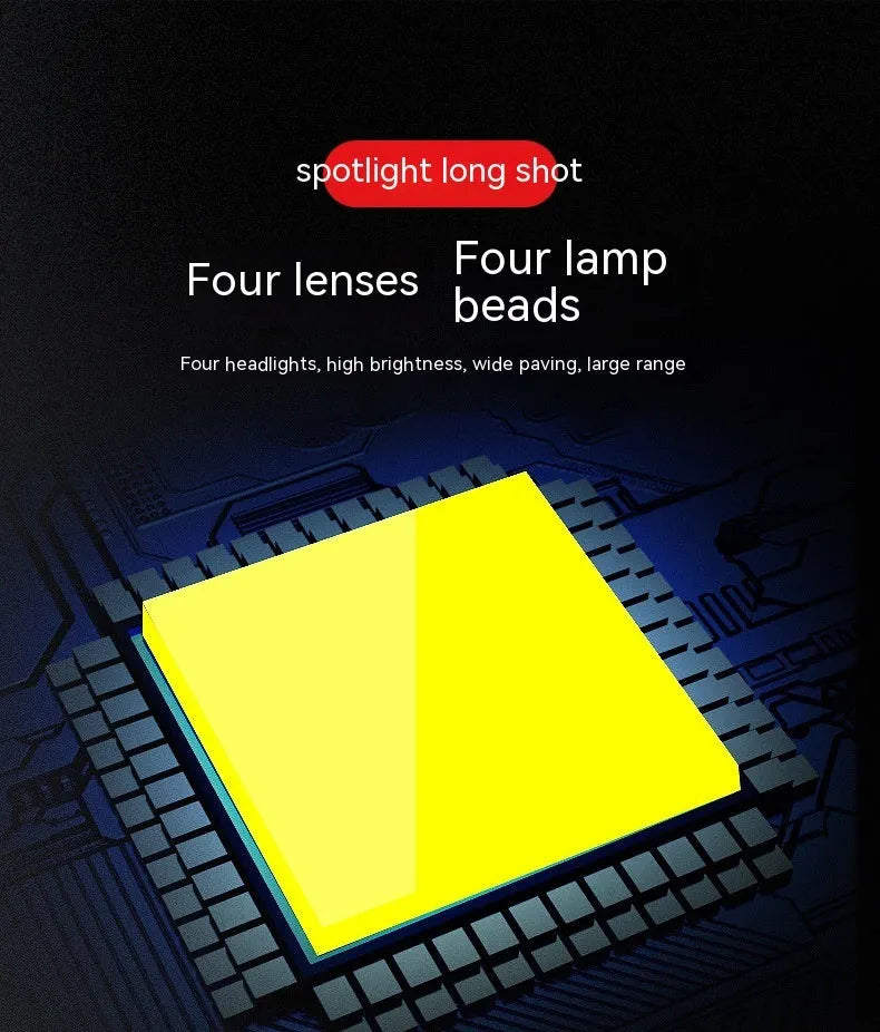 Four-eye vehicle headlight modification unit with aluminium base plate, white and yellow light options