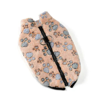 Brown coral fleece pet jacket for dogs and cats with casual pull-on style
