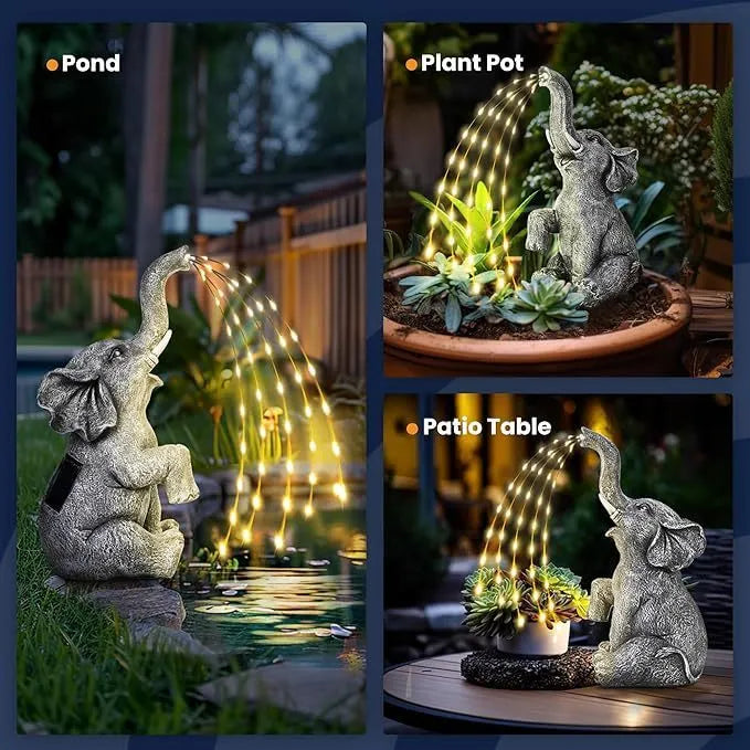 Resin elephant outdoor garden sculpture with built-in LED light strip illumination